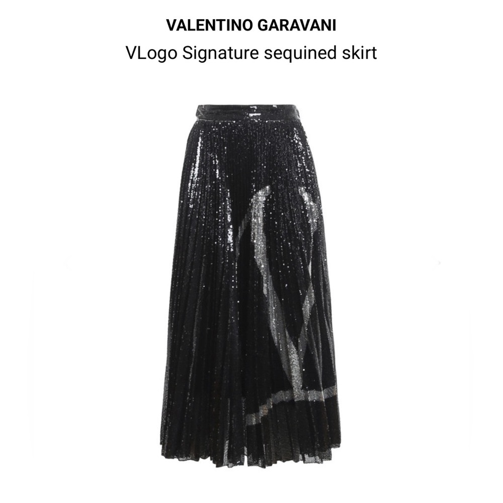 Valentino Garavani Black Sequined VLogo Pleated Skirt